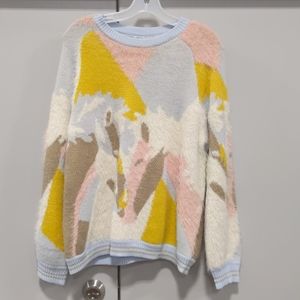 Textured fuzzy sporty sweater